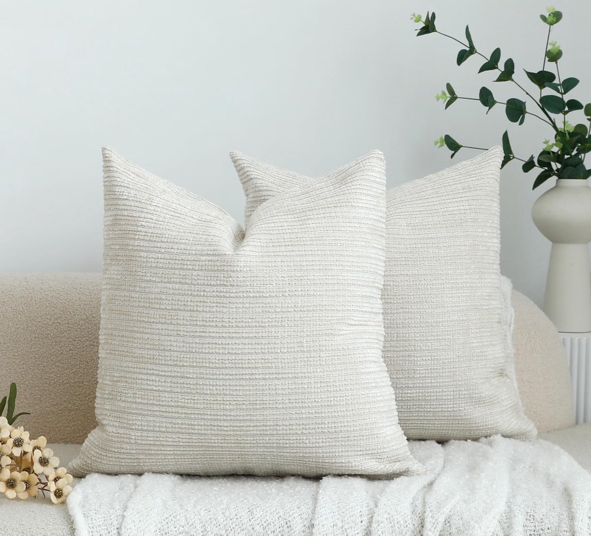 Omgoods - Set van 2 Crème Witte Lumbale Kussenhoezen 30x50 cm