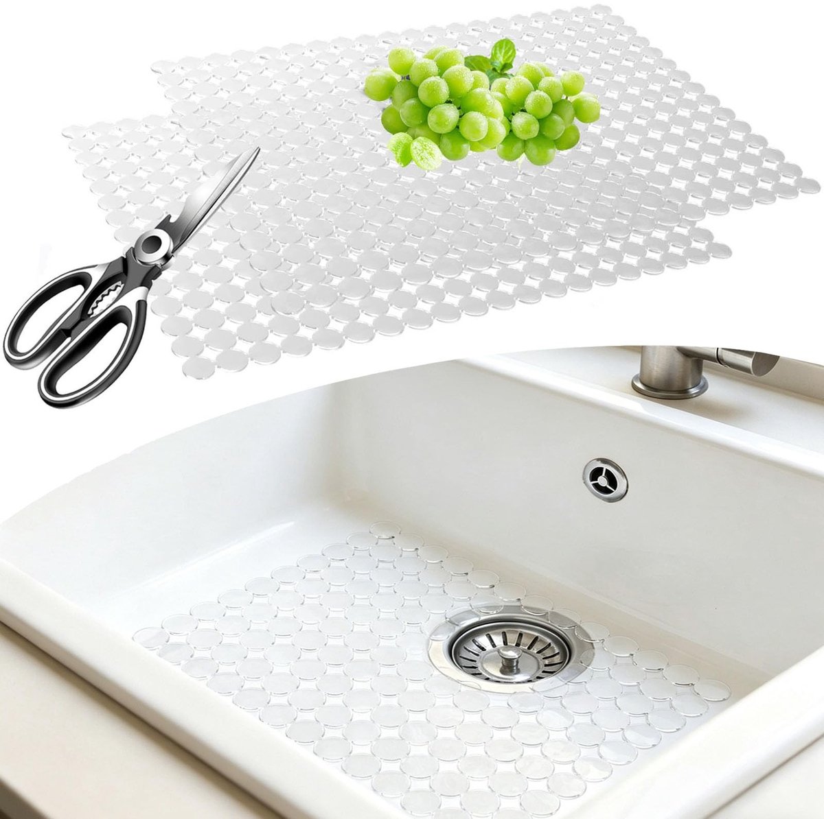 Omgoods - 2 Stuks Antislip Gootsteenbeschermmatten met Schaar, 30 x 40 cm, Snel Afvoer Mat