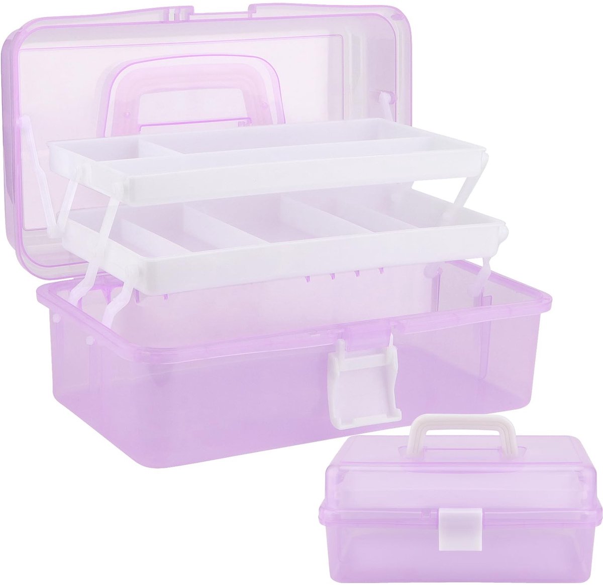 Omgoods - multifunctionele opbergdoos - organizer - 3-laags ontwerp - paars - gereedschapskist - geschikt voor kunst en ambachten - 13 x 7,6 x 5,7...