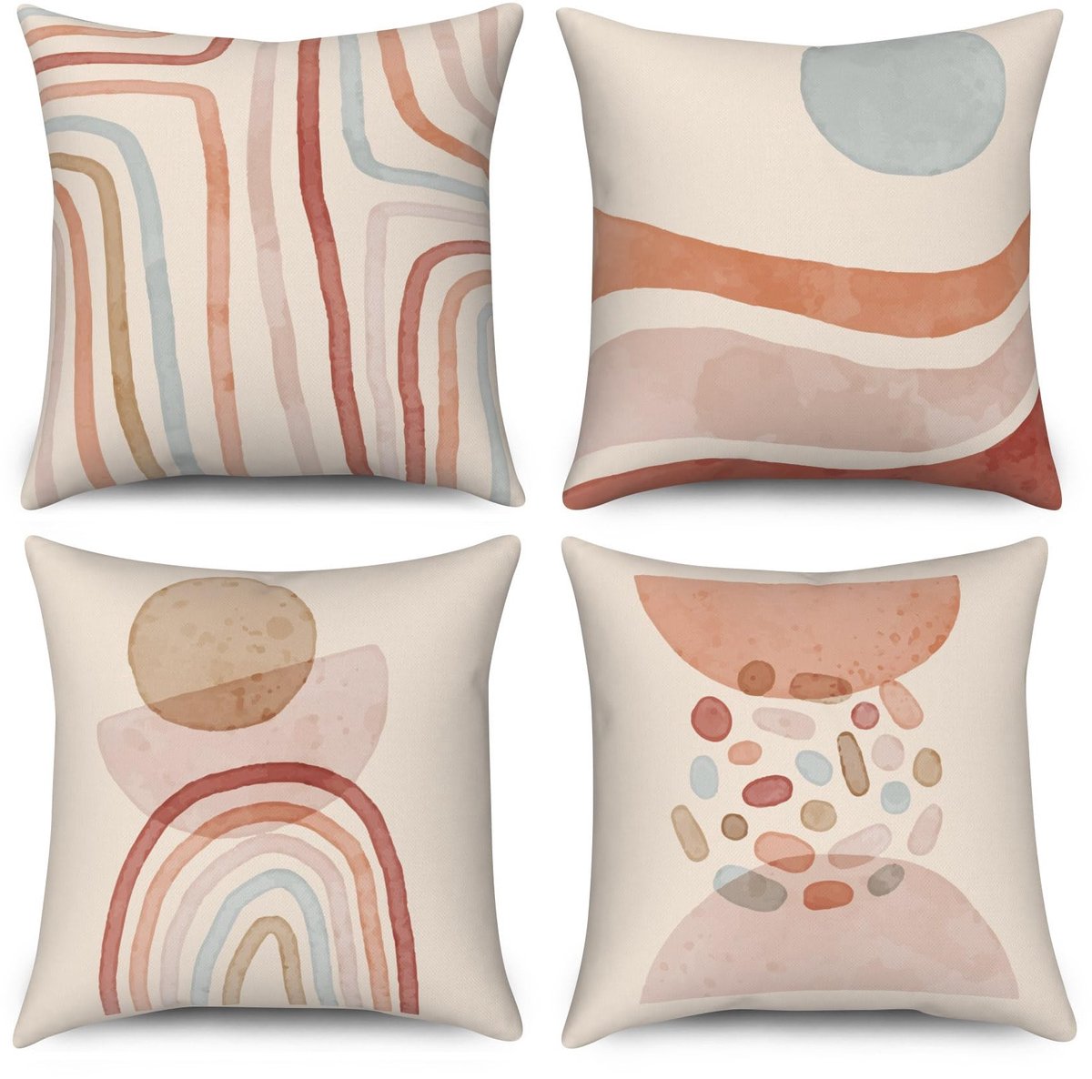 Omgoods - Set van 4 Boho Kussenhoezen 40 x 40 cm met Abstracte Print