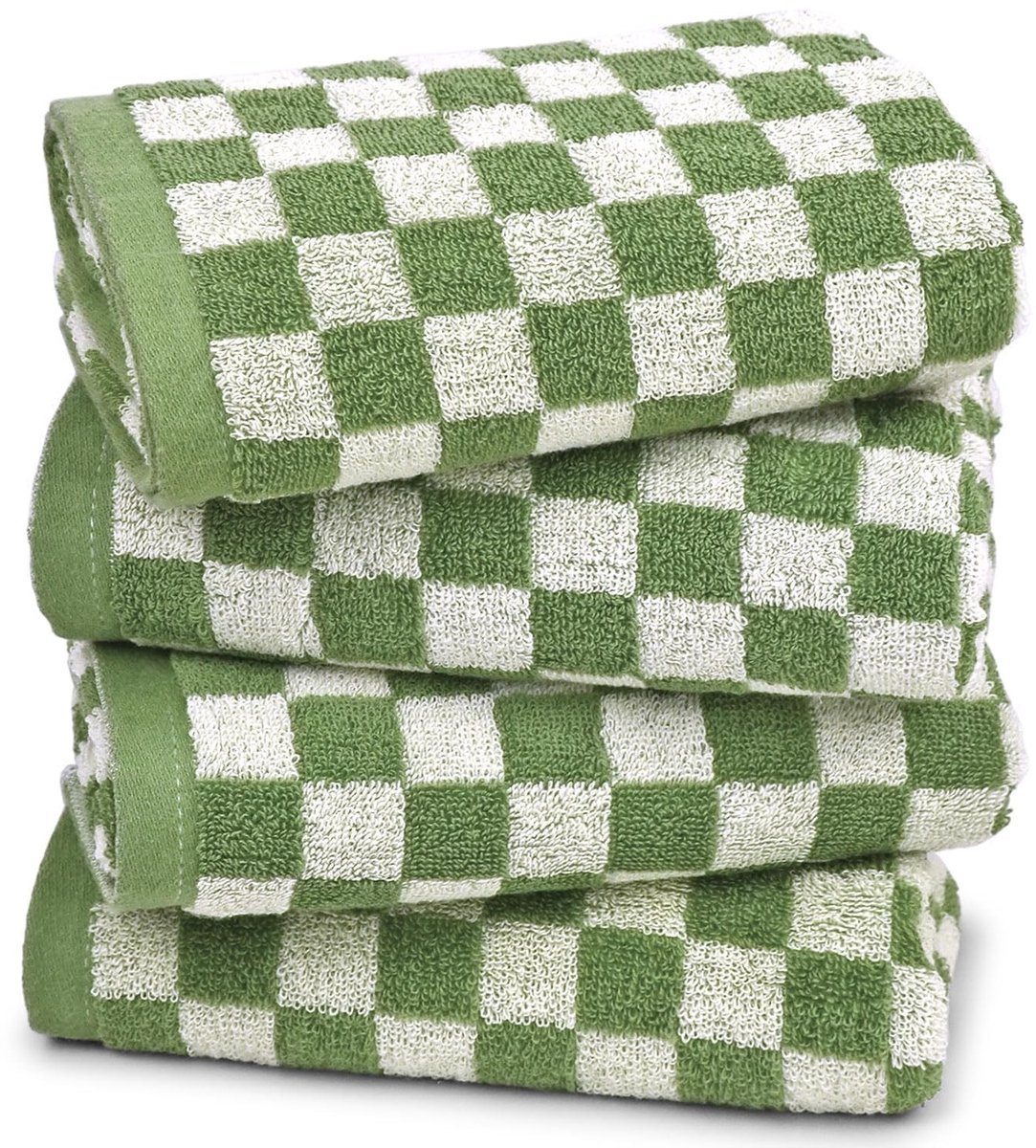 Omgoods - Katoenen Handdoekenset 4 Stuks - Lichtgewicht & Zacht - Groen Geruit