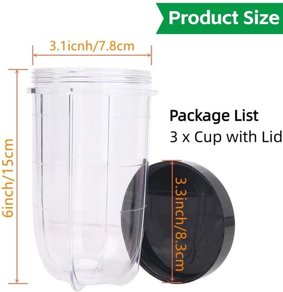 Omgoods - Set van 3 Vervangende Bekers met Deksel voor 250W Blender — afbeelding 4