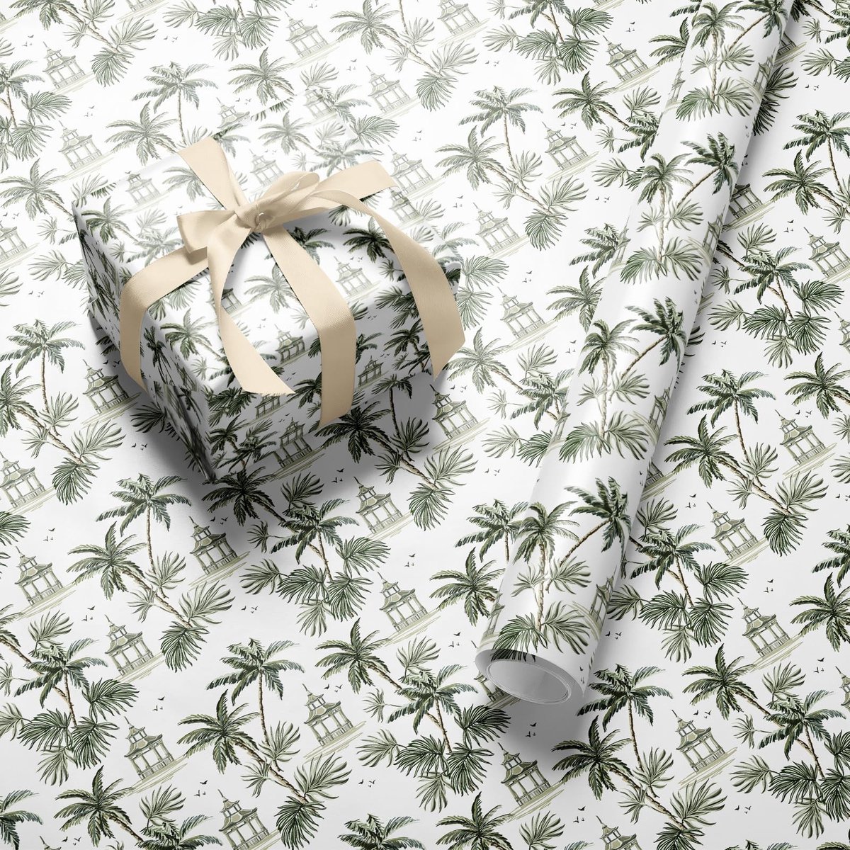 Omgoods - Toile De Jouy Cadeaupapier Rol met Palmboom Motief