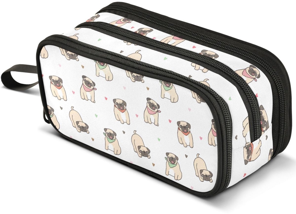 Omgoods - Grote Pennenzak met 3 Compartimenten en Pug Design