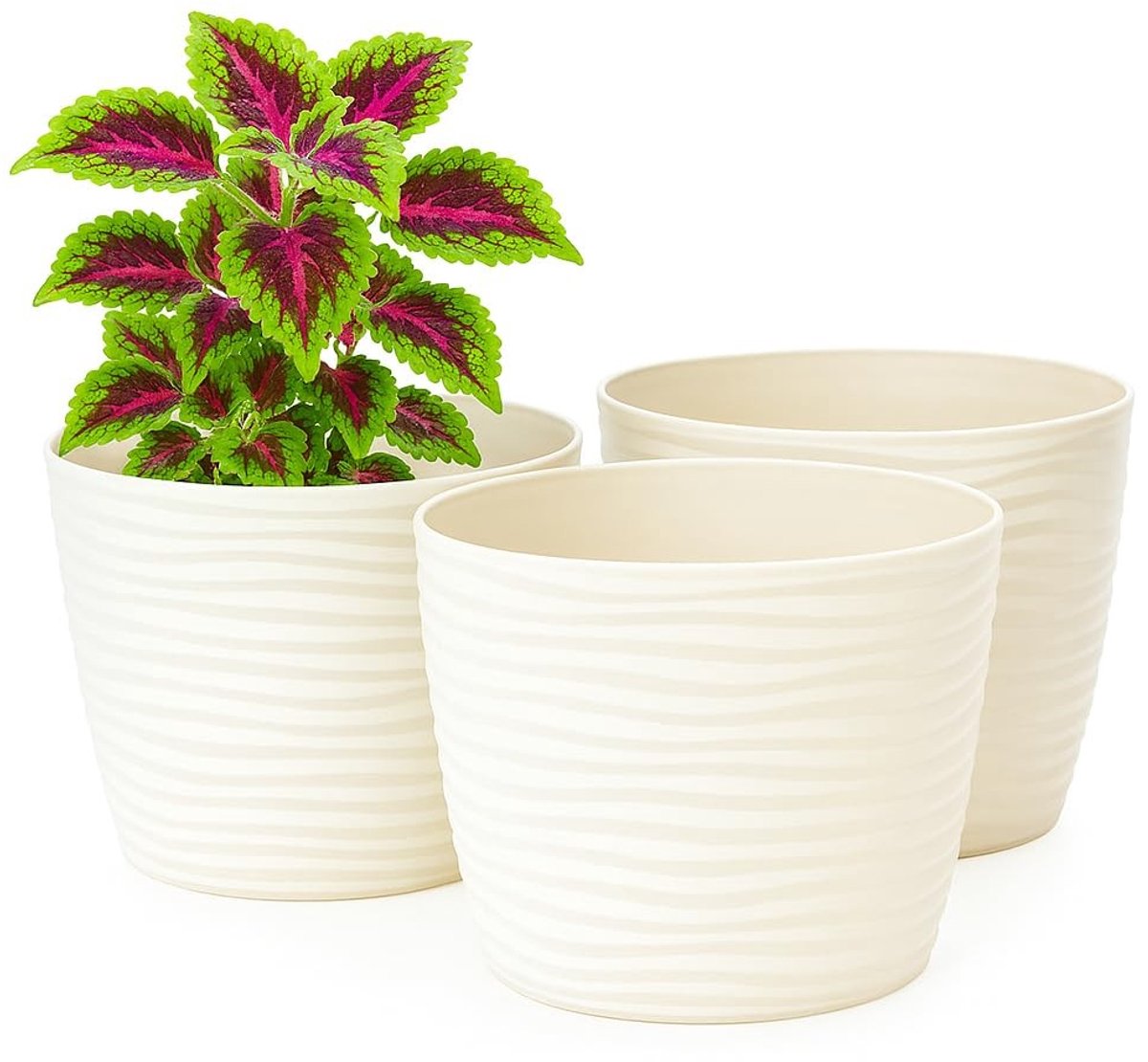 Omgoods - Set van 3 Decoratieve Plantenpotten met 3D Golf Effect