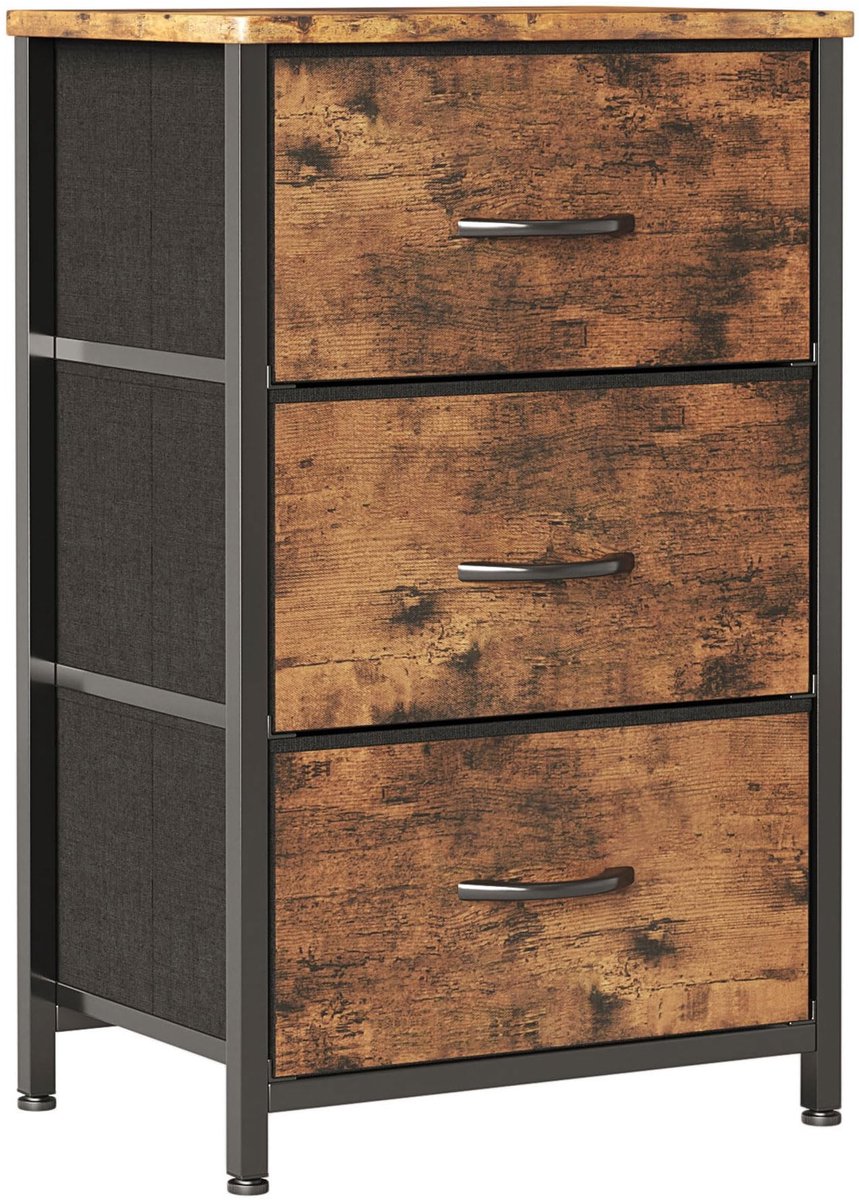 Omgoods - Bedside Table met 3 Stoffen Laden voor Slaapkamer