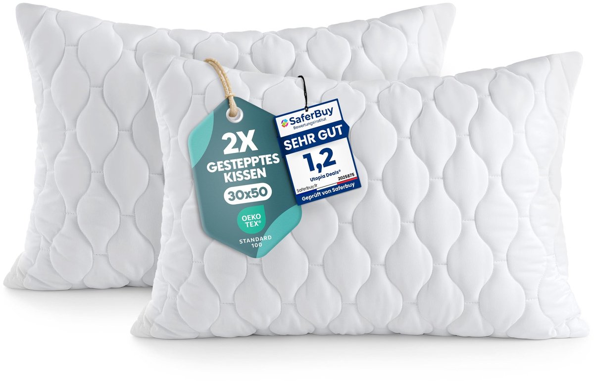 Omgoods - Set van 2 Gequilte Kussens 30x50cm in Wit