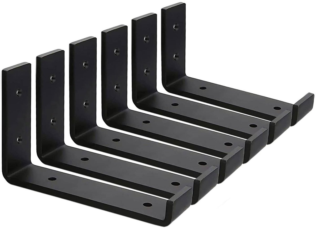 Omgoods - Set van 6 Zwarte Stalen Plankensteunen