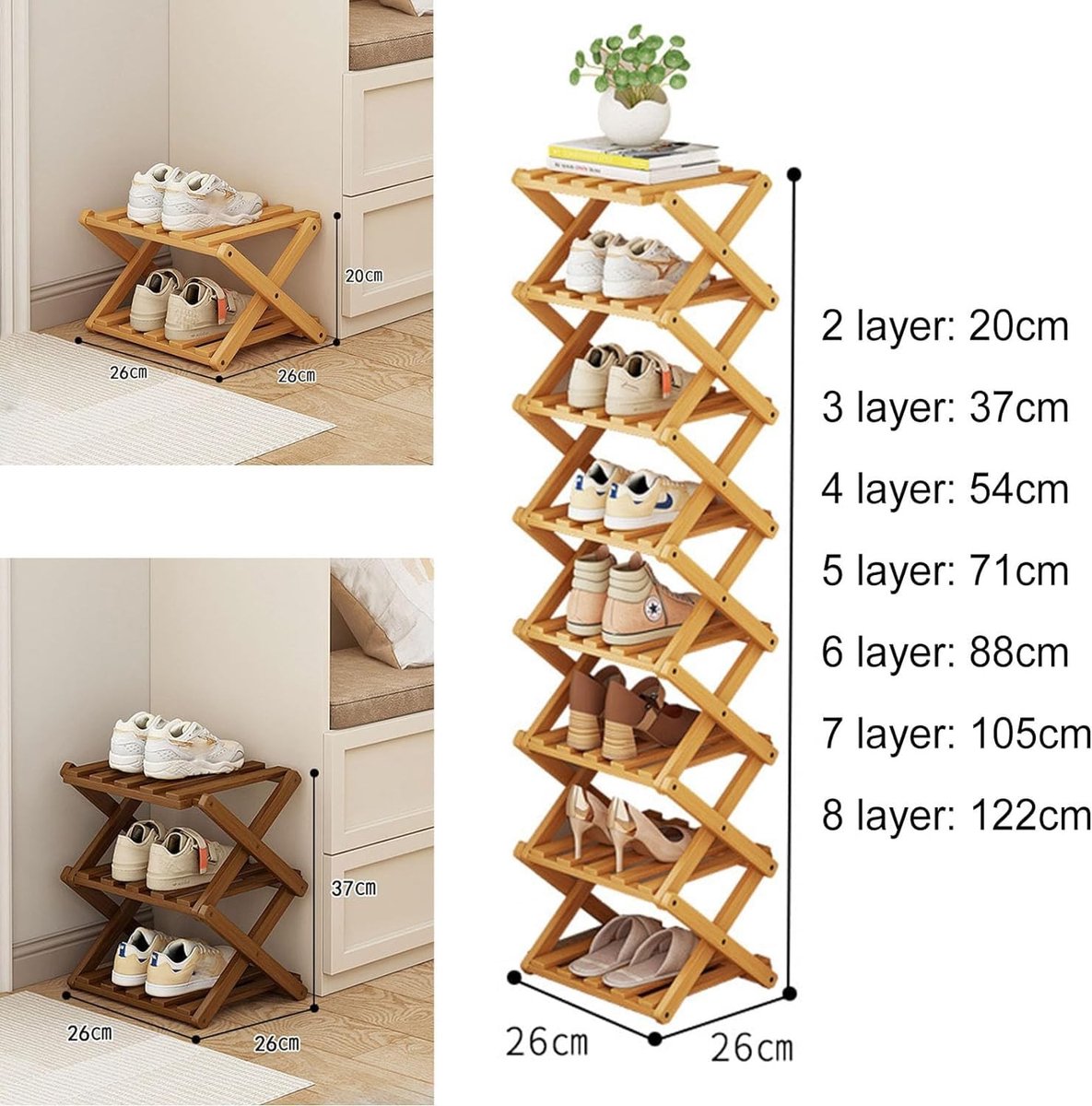 Omgoods - Bamboe Vouwschoenenrek - 5 Laags Hoog Model