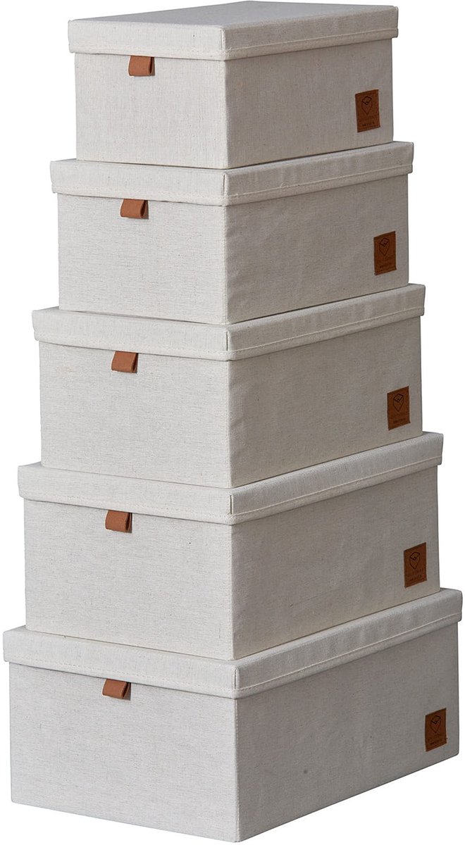Omgoods - Set van 5 Premium Opbergdozen met Deksel, Beige, Sturdy