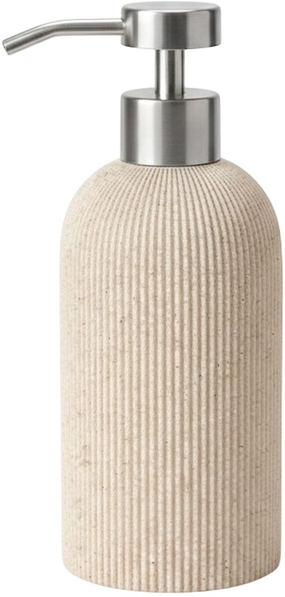Omgoods - Elegante Beige Zeepdispenser met Rvs Pomp voor Badkamer en Keuken