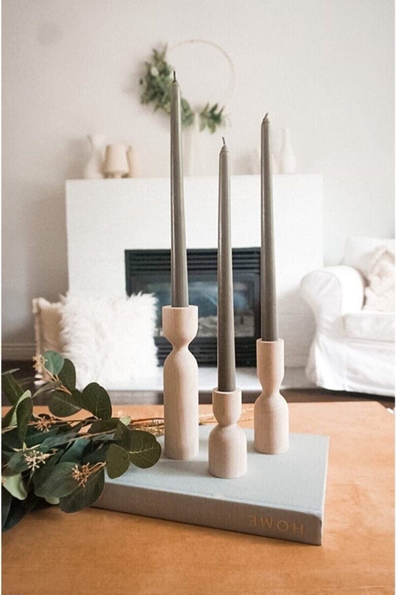 Omgoods - Set van 3 Houten Kaarsenhouders voor een Rustieke Decoratie