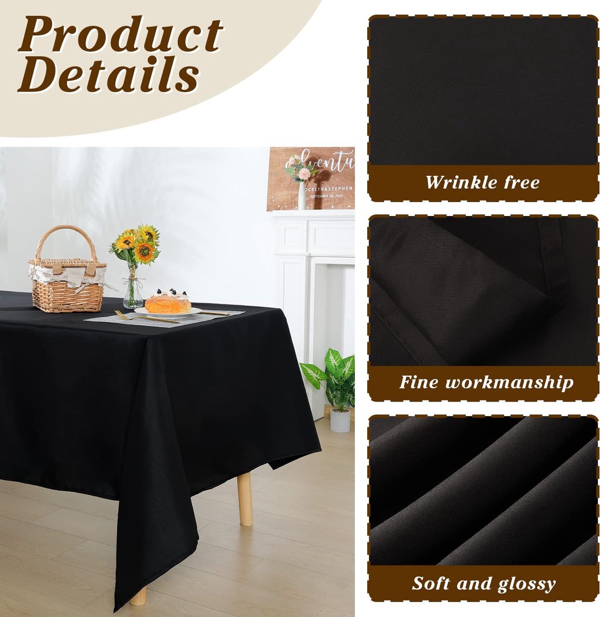 Omgoods - Zwart Waterdicht Tafelkleed 150 x 259 cm Set van 6
