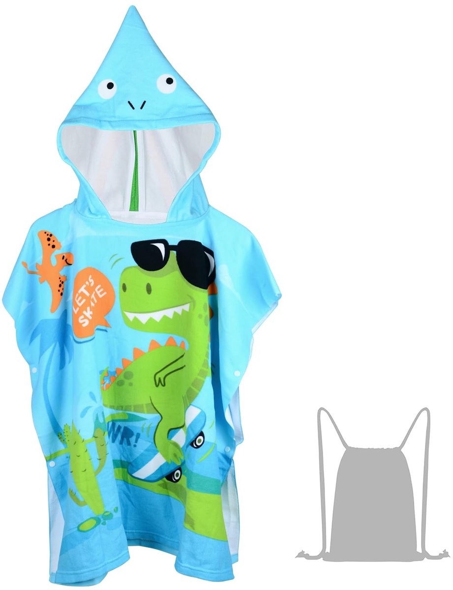 Omgoods - Kinderen Poncho Badhanddoek met Capuchon en Dino Motief