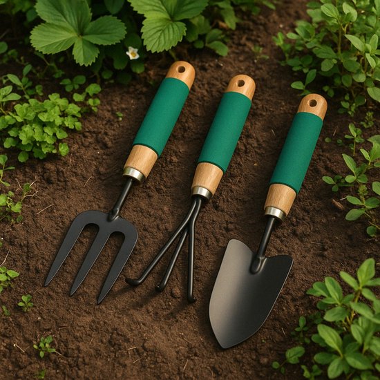 Kinzo Tuingereedschap Set 3-Delig - Set met Handhark, Vork en Schep - Comfort Grip en Antiaanbaklaag - Tuinaccessoires voor Bloempotten en Borders van Kinzo — afbeelding 3