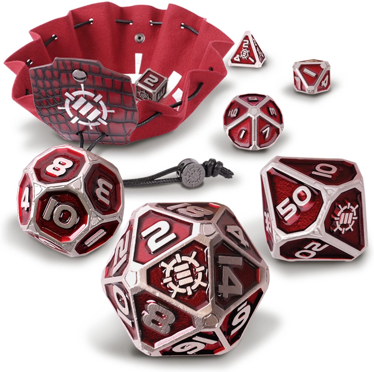 Omgoods - 7-delige Metalen Dobbelstenen Set met 2-in-1 Dobbelzak