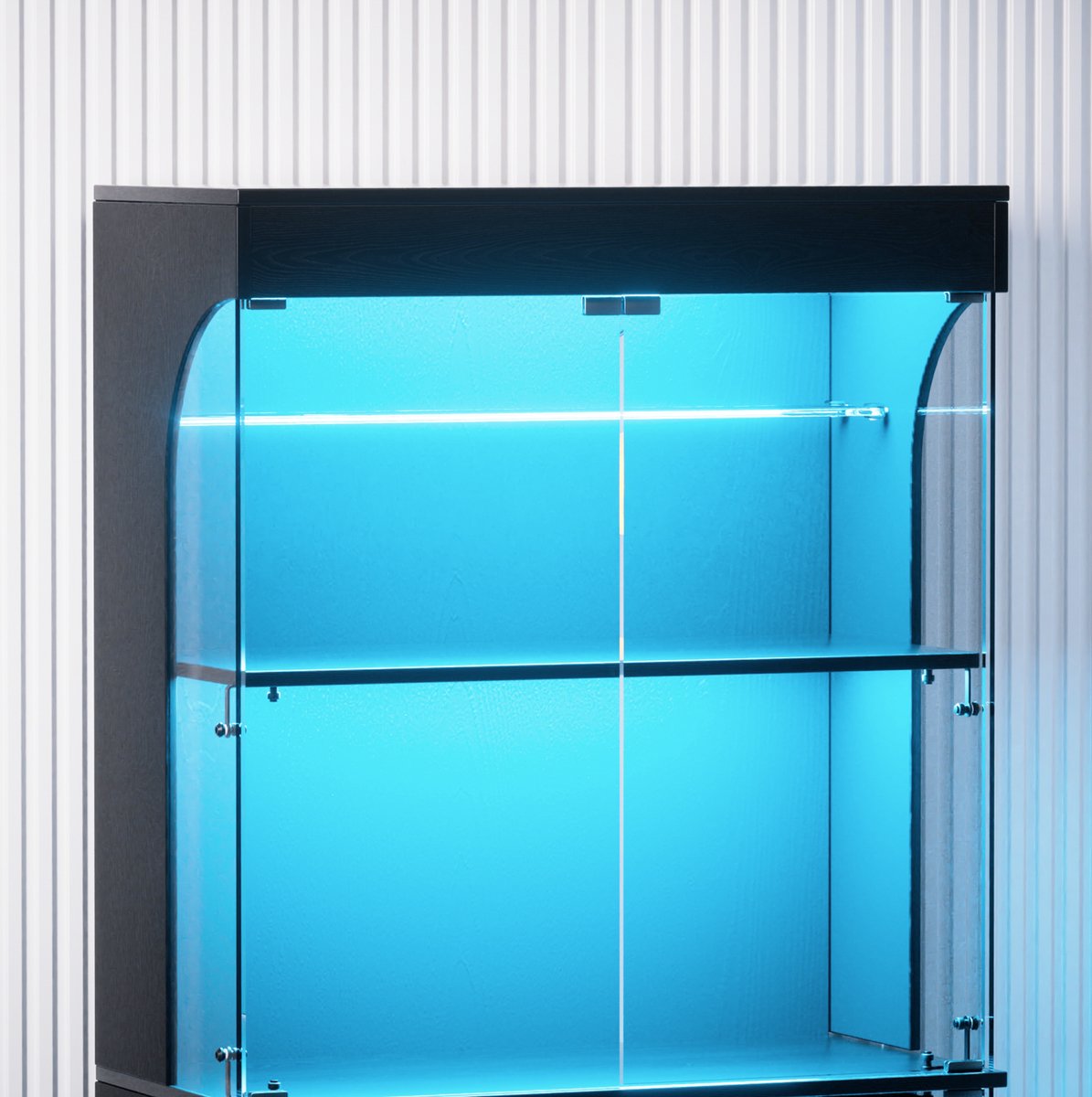 REDOM - Vitrinekast met opbergruimte - Glazen deuren - LED-verlichting - Slimme sensors - Staande kast - Woonkamer, slaapkamer of kantoor - Glas en spaanplaat - Zwart - 80 x 35 x 165 cm
