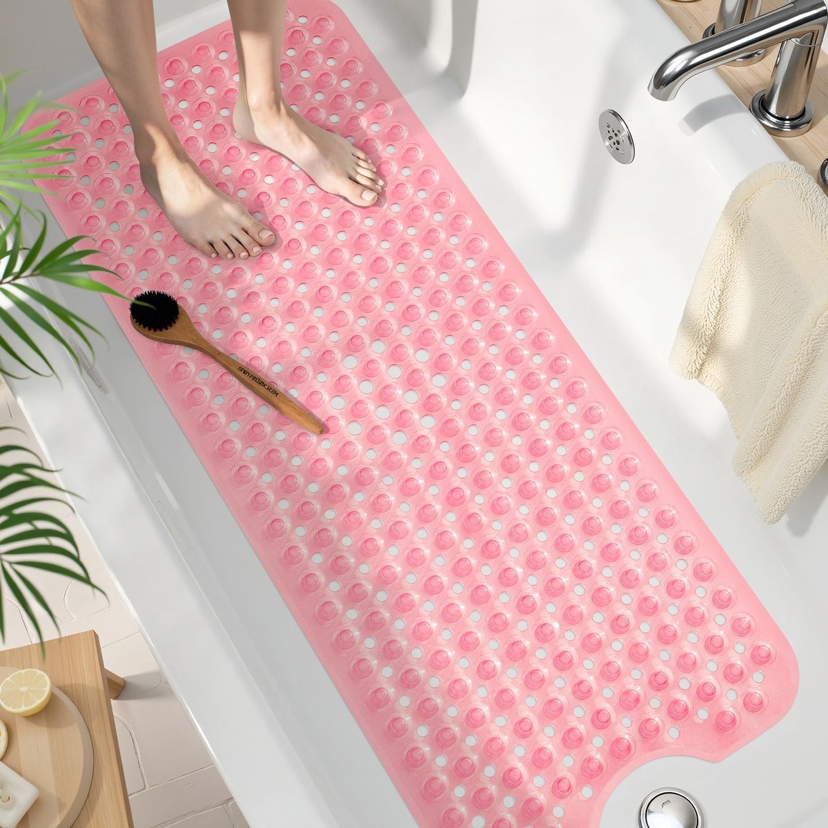 Omgoods - Antislip Badmat 100 x 40 cm met Snelle Droogtechnologie in Transparant Roze