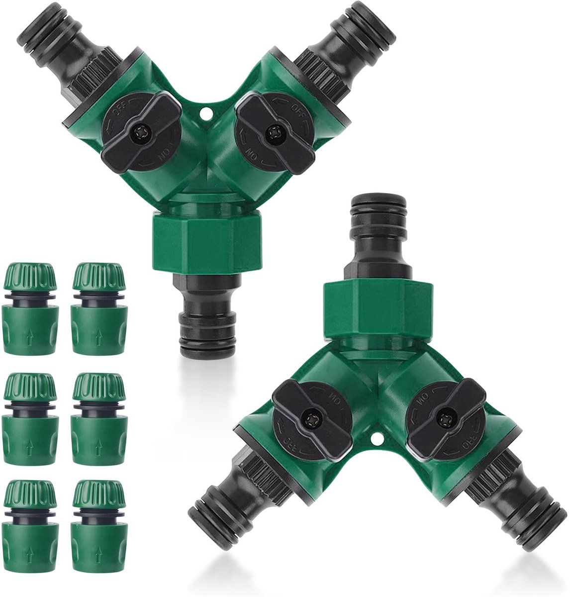 Omgoods- Slangverdeler 2-weg met ventiel - Tuinslang Verdeler - Slangverbinders 1/2 inch - 3/4 inch Aansluiting - 2 Stuks - Voor Irrigatie/Bloementeelt - Tuinslangverdeler