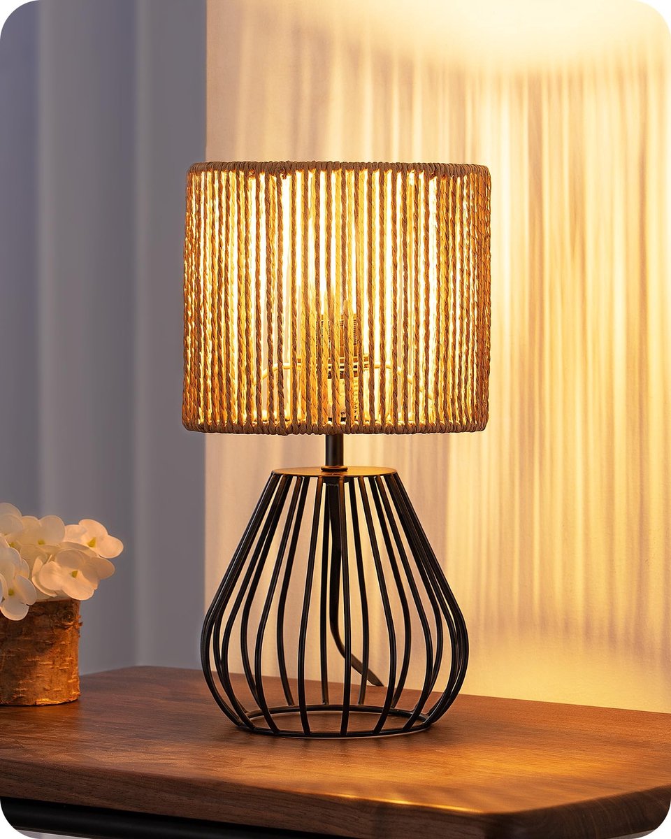 Omgoods - Boho Tafel Lamp met Handgeweven Lampenkap