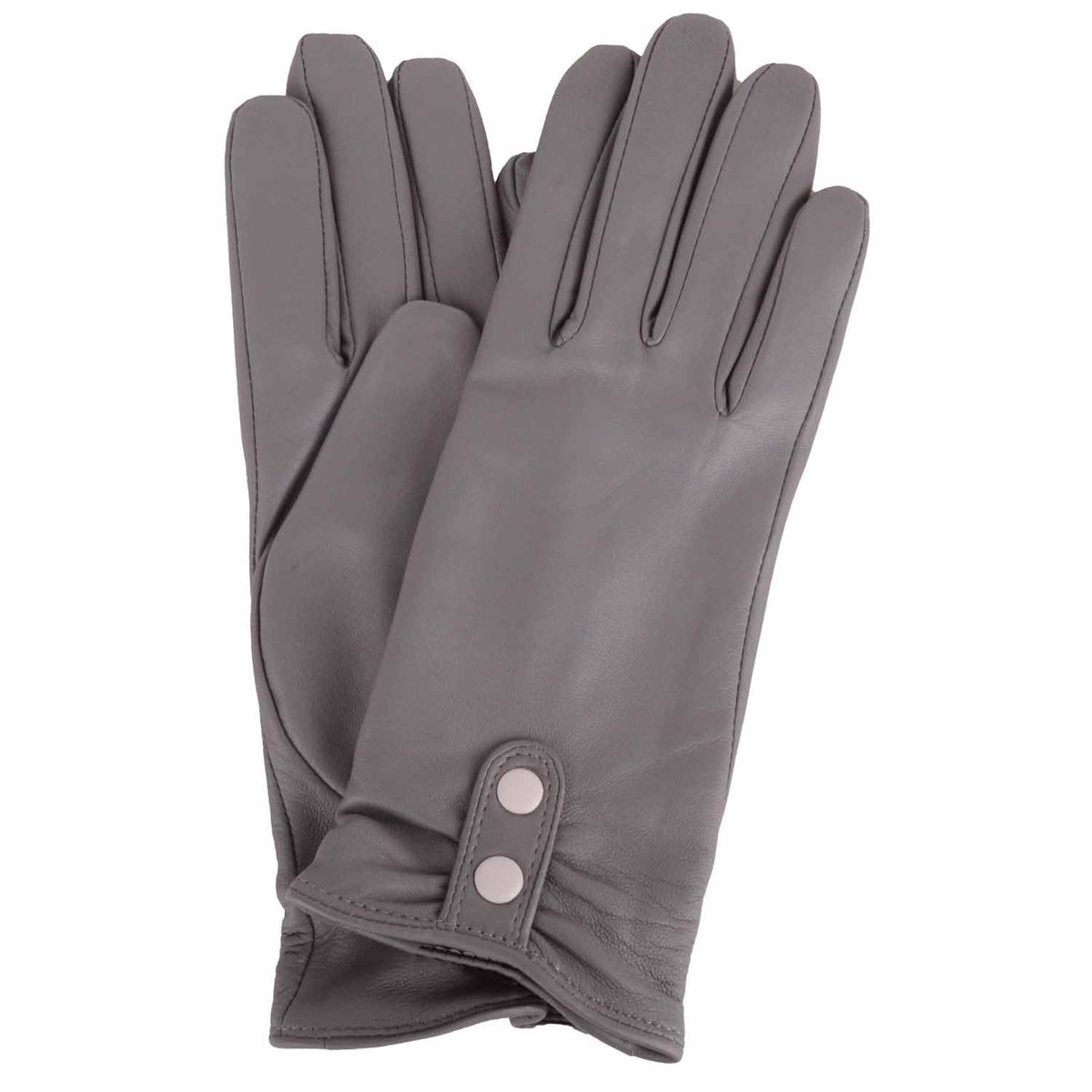 Omgoods - Dames Echt Leren Handschoenen met Contrasterende Knopen - Grijs/Ivory - Large