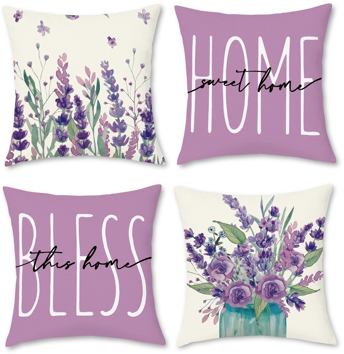 Omgoods - Set van 4 Decoratieve Kussenhoezen met Bloemenprint (40 x 40 cm)