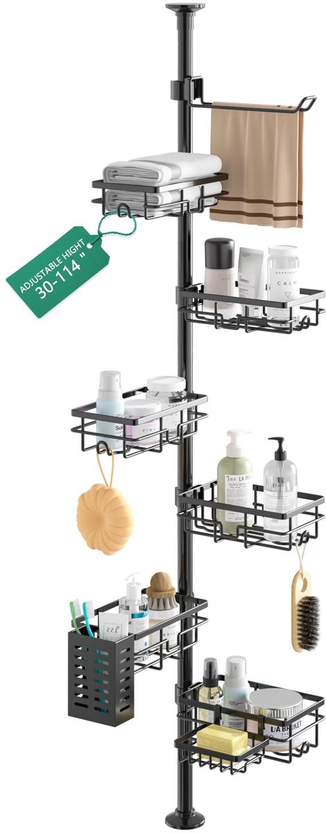Omgoods - Telescopische Douche Plank met 6 Mandjes en Geen Boorgaten