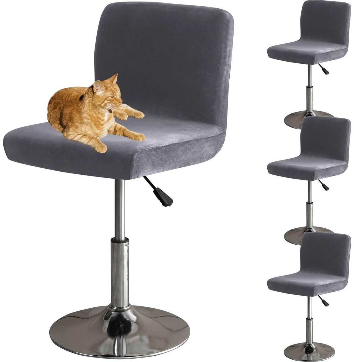Omgoods - Elastische Velours Barstoel Covers met Rugleuning - Set van 4 - Grijs