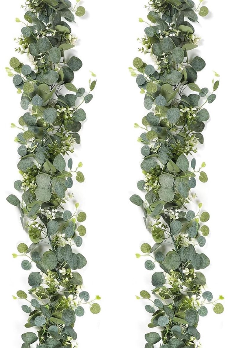Omgoods - Set van 2 Eucalyptus Garanland met Witte Bloemen