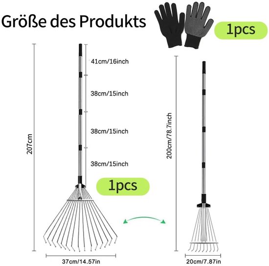 Omgoods - Verstelbare Tuinhark met Handschoenen en Handgreep — afbeelding 5