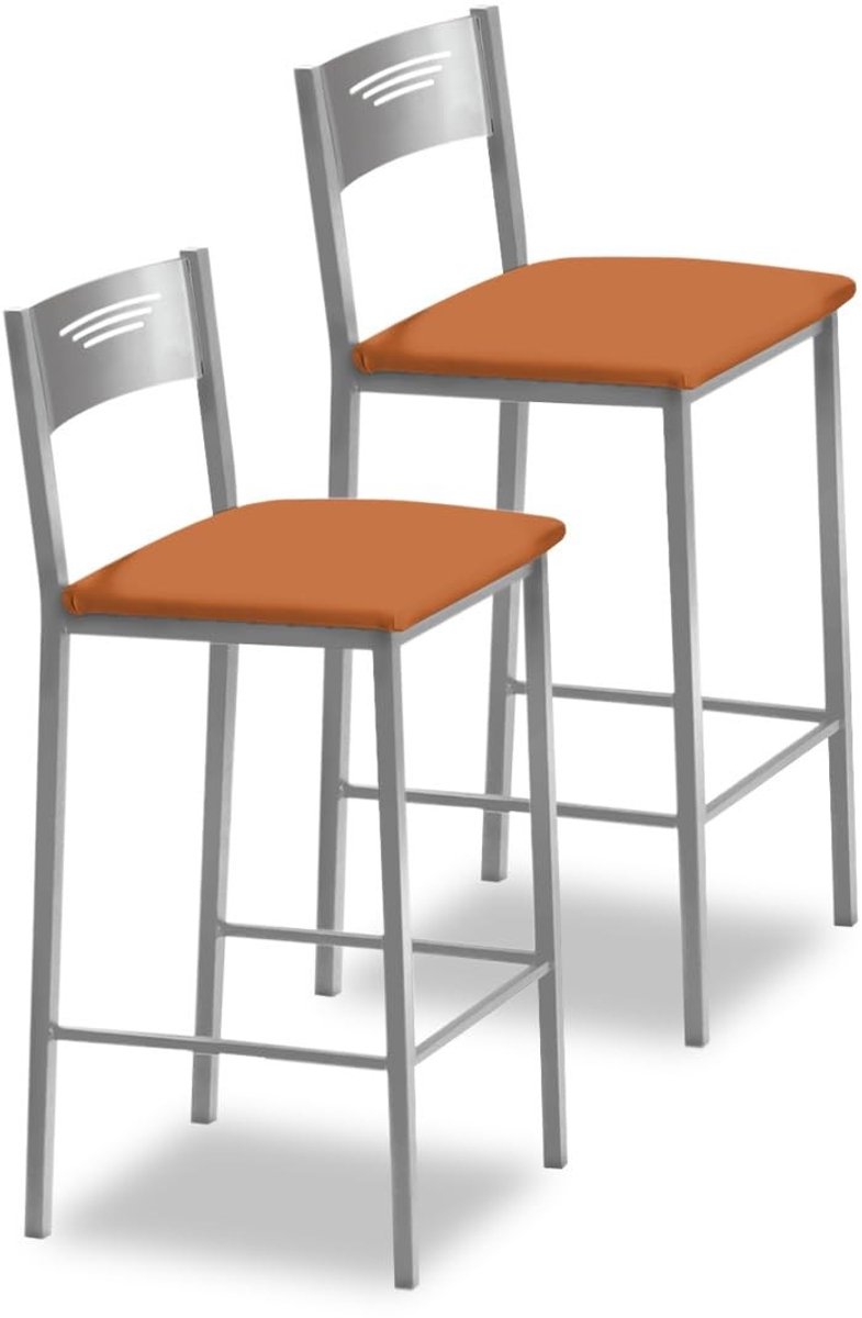 Omgoods - Set van 2 Hoge Keukenstoelen met Oranje Faux Leer, 60 cm