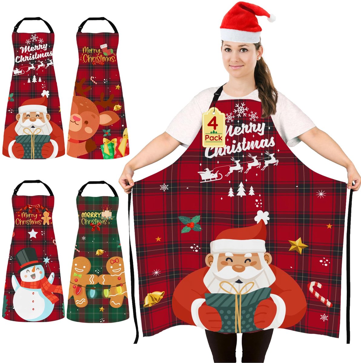Omgoods - 4-delige Kerst Schort Set - Grappig en Waterdicht voor Koken en Bakken