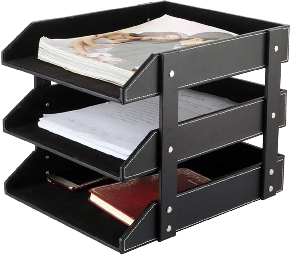 Omgoods - Leren Briefbak, Stapelbare Organizer voor Kantoor