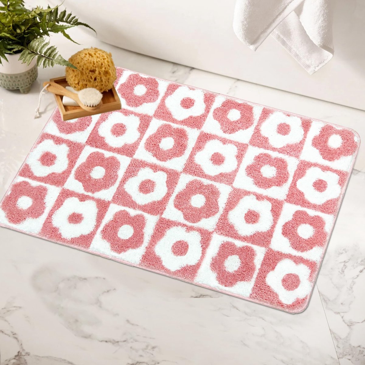 Omgoods - Super Zachte Antislip Badmat met Bloem Motief in Roze