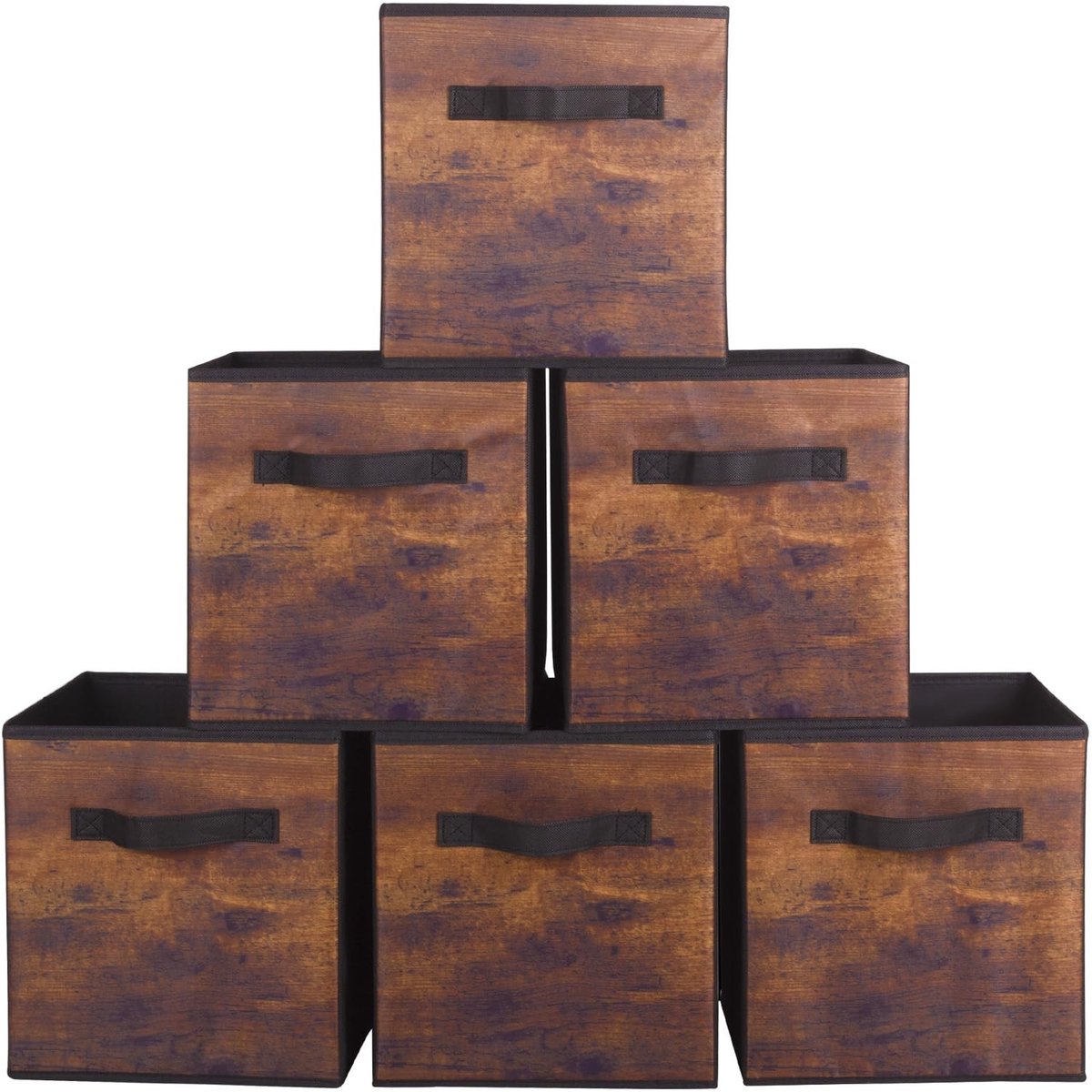 Omgoods - Set van 6 Vouwbare Opbergdozen met Retro Houten Patroon