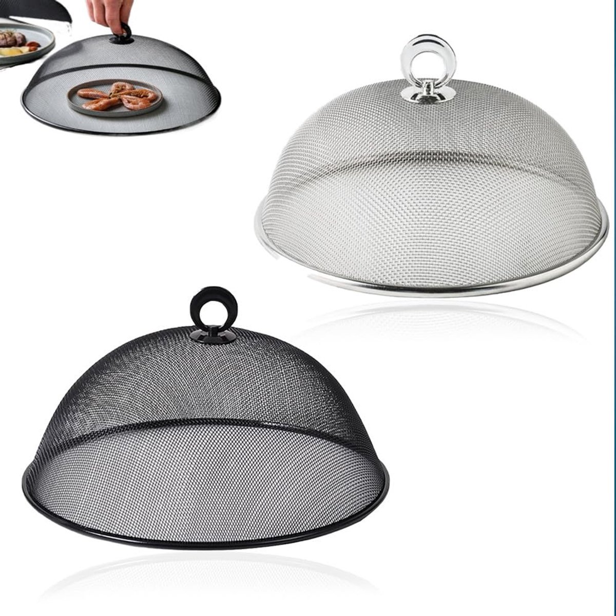 Omgoods - 2 Stuks RVS Voedselnet Deksel voor Bescherming van Eten