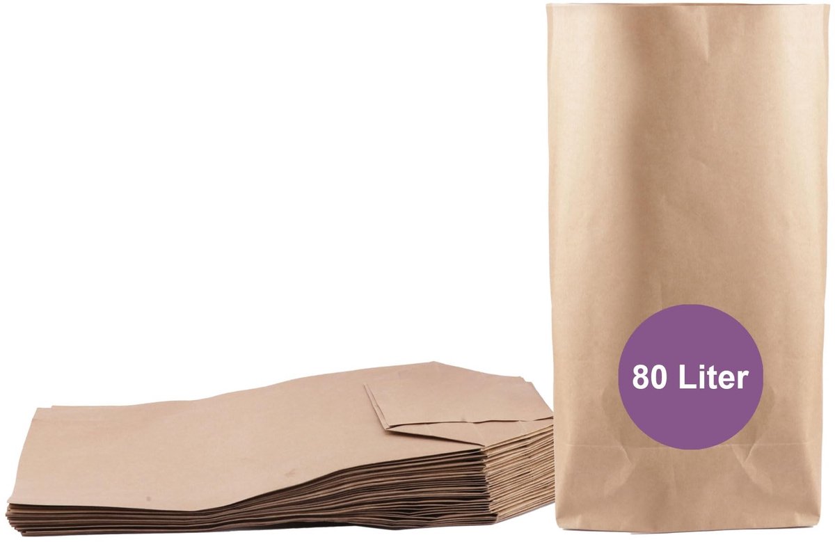 Omgoods - Set van 25 Biologisch Afbreekbare Papieren Afvalzakken 80 L