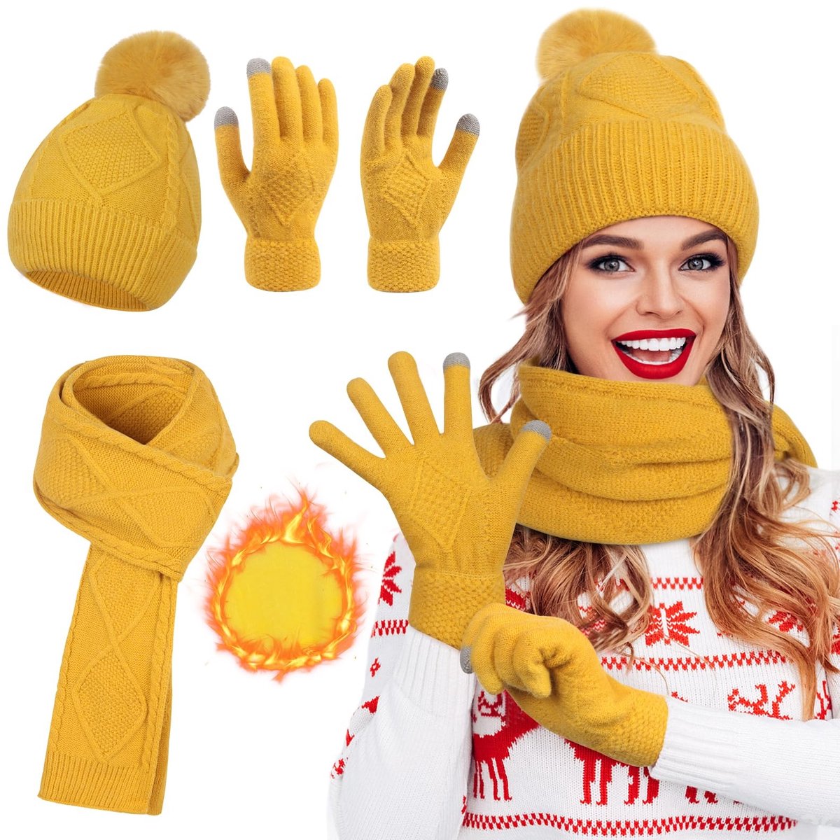 Omgoods - Dames Winterset met Muts, Sjaal en Touchscreen Handschoenen