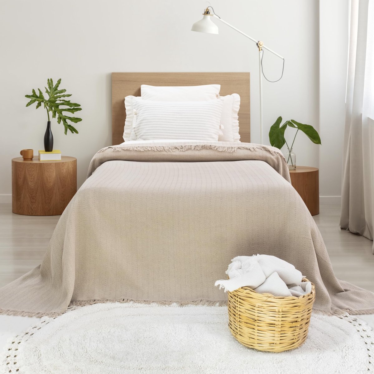 Omgoods - Katoenen Dekentje voor Bank of Bed, 170 x 200 cm, Beige