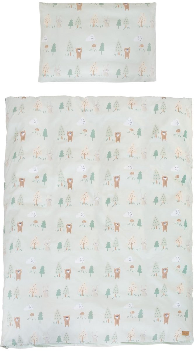 Omgoods - Kinderbeddengoed Woodland Buddies - Dekbedovertrek 100x135cm & Kussensloop 40x60cm - 2-Delig Katoen - Pastelgroen