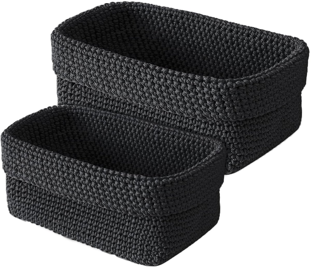 Omgoods- Opbergmand 2 Stuks - Opvouwbare Gehaakte Mand - Klein voor Badkamer/Slaapkamer/Kantoor - 29 x 15 x 18,5 cm en 21 x 13 x 15,5 cm - Duurzaam en Onderhoudsvriendelijk - Opbergdoos