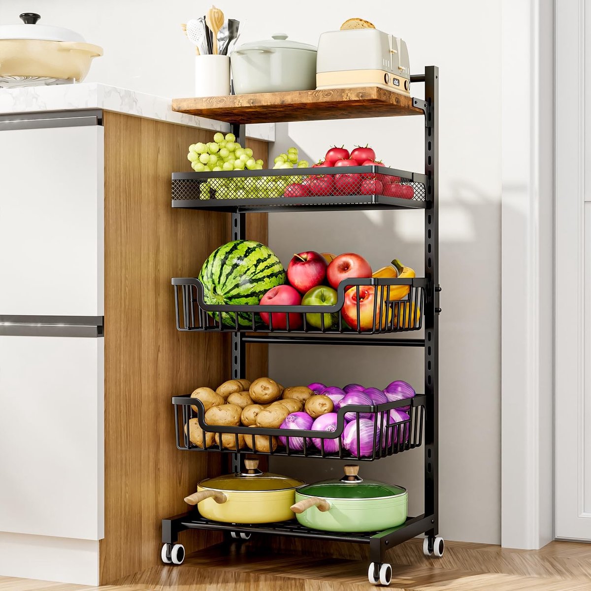 Omgoods - 5-Tier Keuken Trolley voor Groenten en Fruit met Wielen