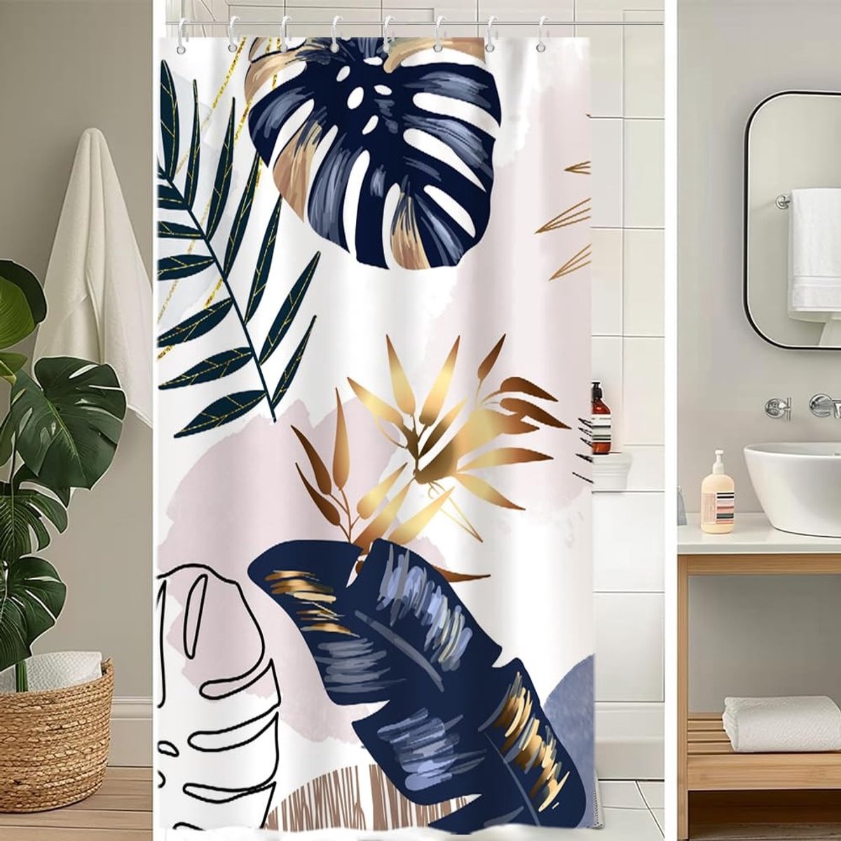 Omgoods - Boho Stijl Douchegordijn 120 x 180 cm met Tropische Palmen