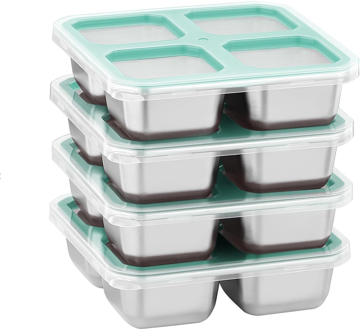 Omgoods - 4-pack Roestvrijstalen Snackboxen met 4 Compartimenten - Herbruikbaar en Praktisch