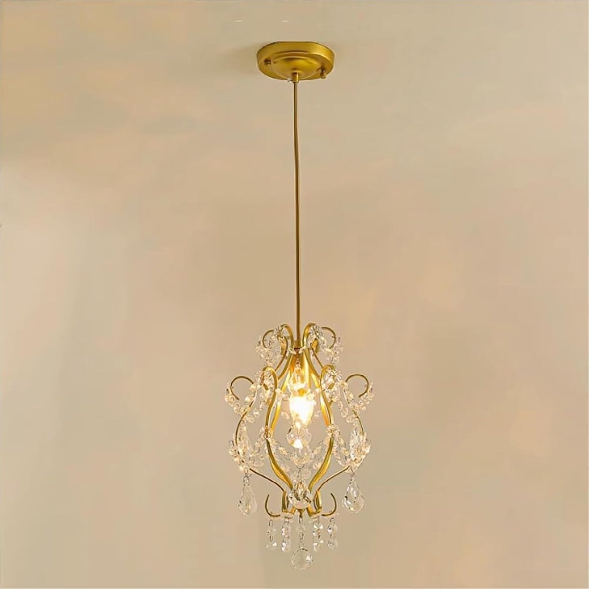 KZQ Vintage Kristal Hanglamp - E14 Fitting - Met 2 Meter Verstelbaar Snoer - Voor Slaapkamer Woonkamer Hal Eetkamer - Goud