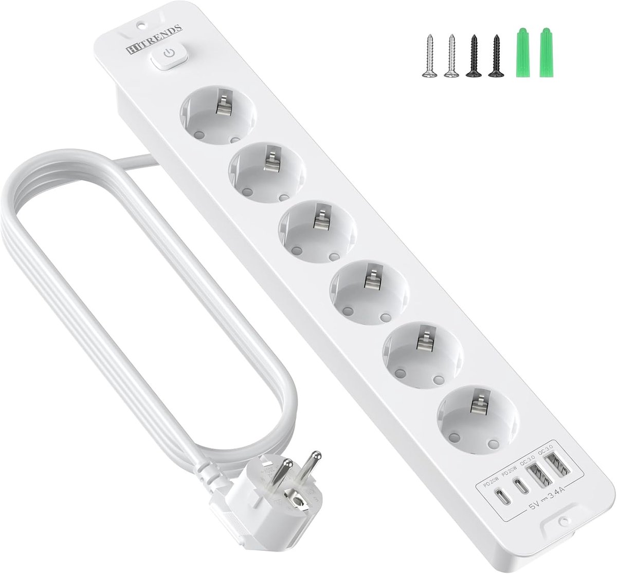 Flush-mount socket 10 in 1 - 6 stopcontacten met 2 USB-A en 2 USB-C - ideaal voor het opladen van apparaten - ShopVlot