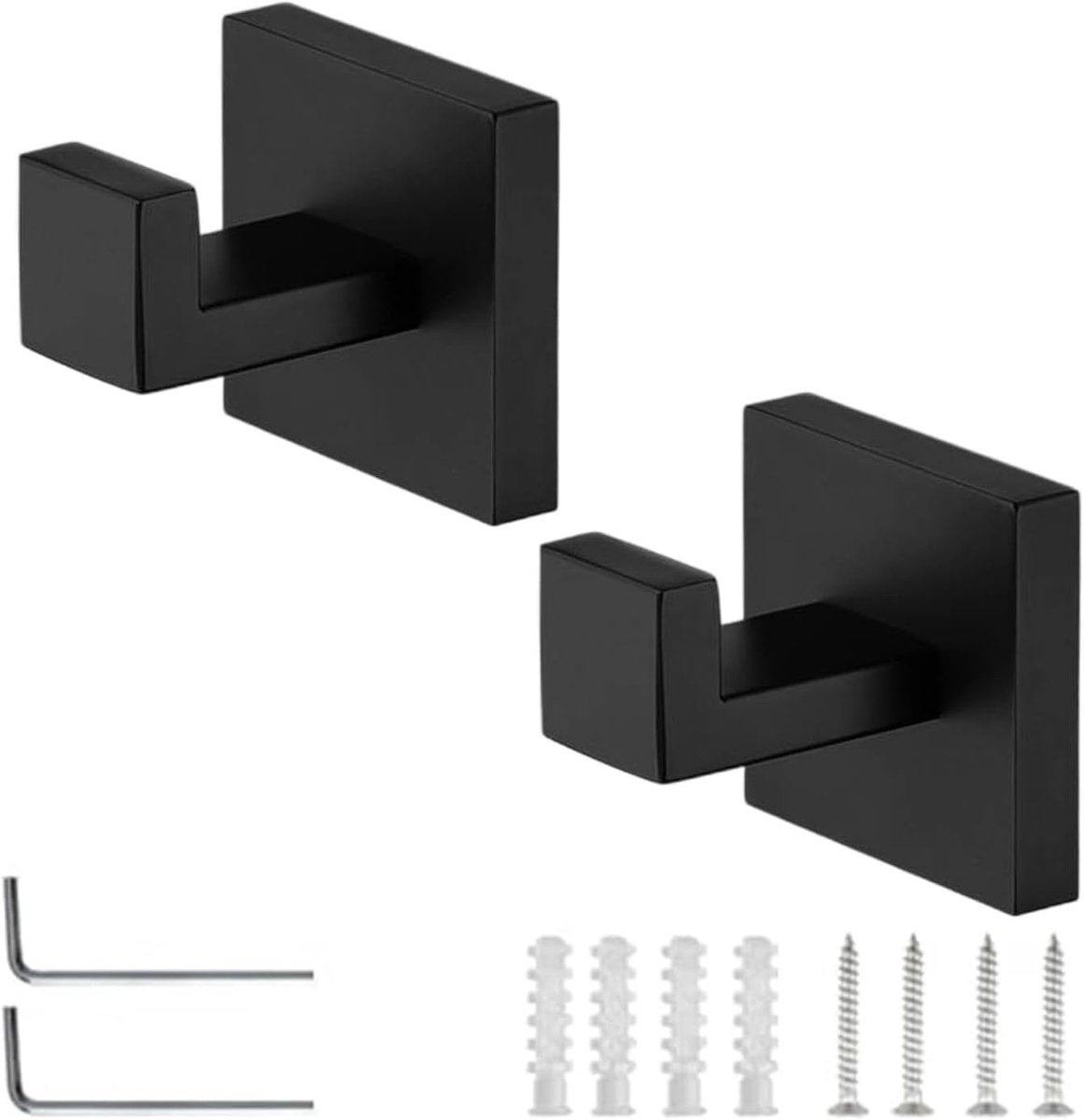SnelShoppen - Set van 2 Handdoekhaken voor Wandmontage, Mat Zwart, 304 Rvs Wandhaken, Verstevigde Constructie, Voor Badkamer, Keuken, Kantoor