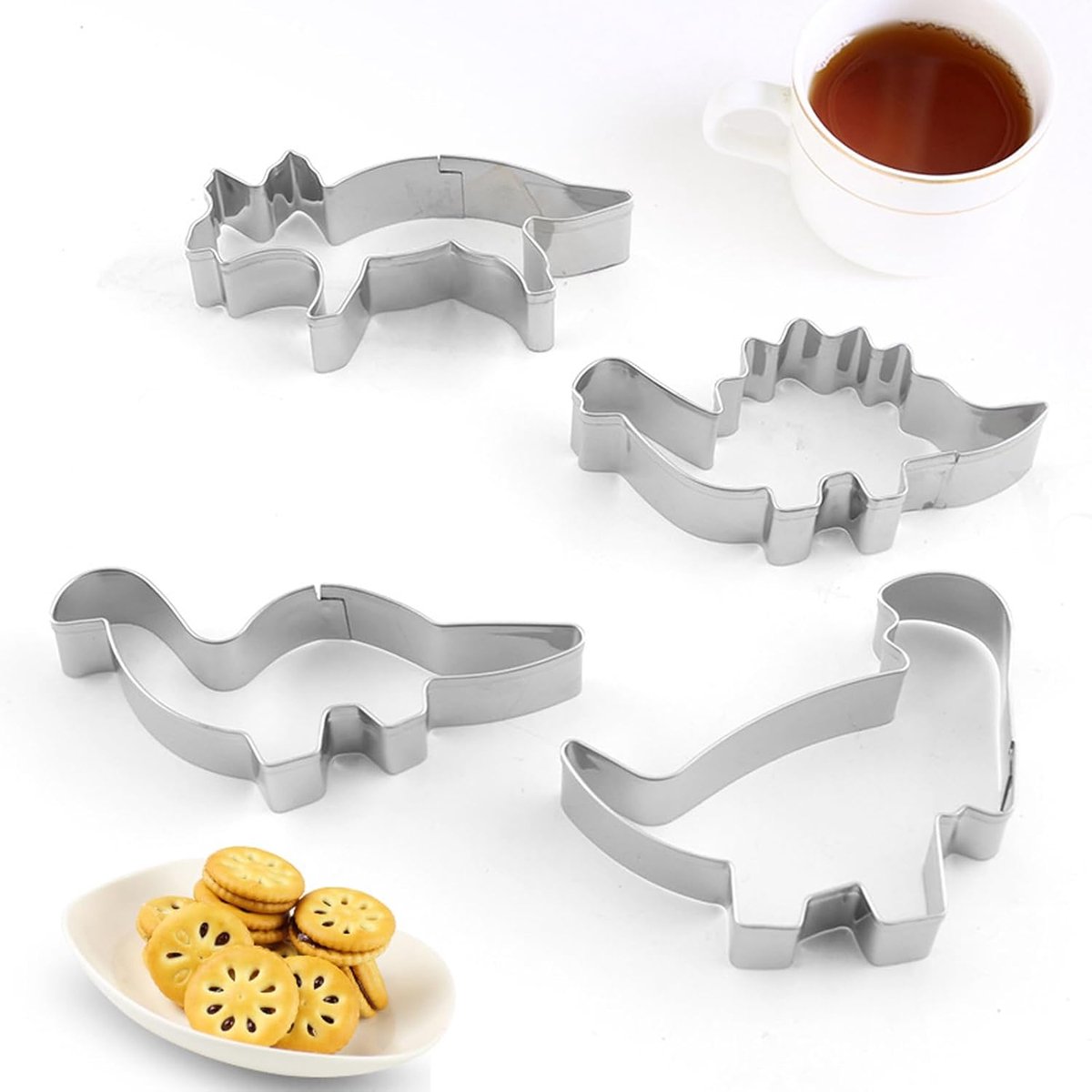 SnelShoppen - Set van 4 Dinosaurussnijders RVS - Grote Uitsteekvormen - Fondant Klauwen - Voor Kinderen en Bakliefhebbers