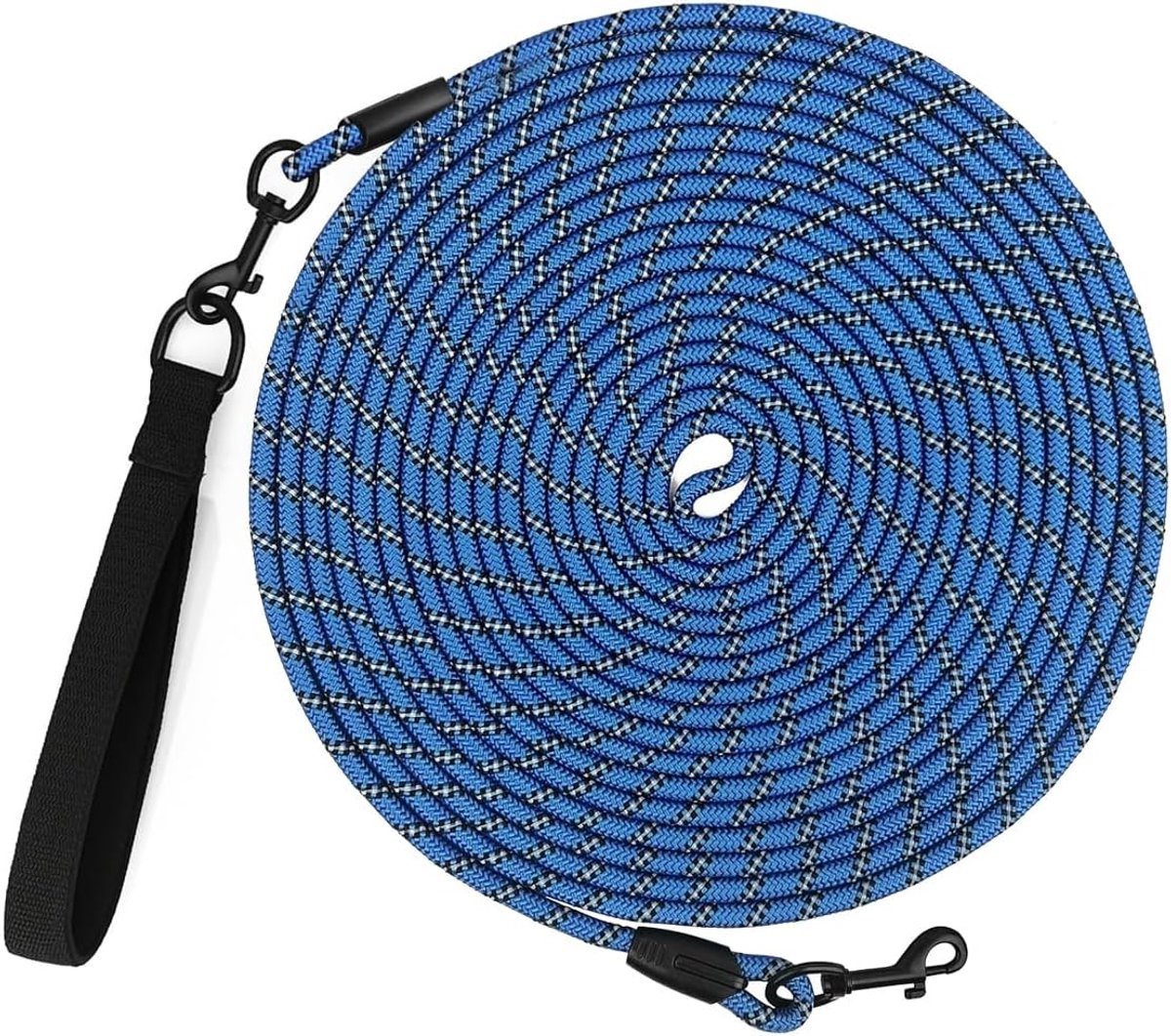 SnelShoppen - Hondenlijn 10 m voor Honden, 5 m, 10 m, 20 m, 30 m, Hondenriem voor Middelgrote en Grote Honden met Gevoerde Handgreep (Blauw)