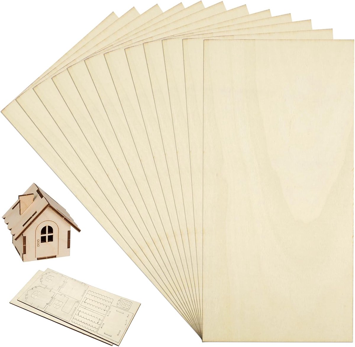 SnelShoppen - 12 Stuks Balsahout Platen 200x100 mm - Dunne Houten Platen voor Doe-Het-Zelf Houtbewerking, Modelbouw, Lasersnijden, Houtsnijden